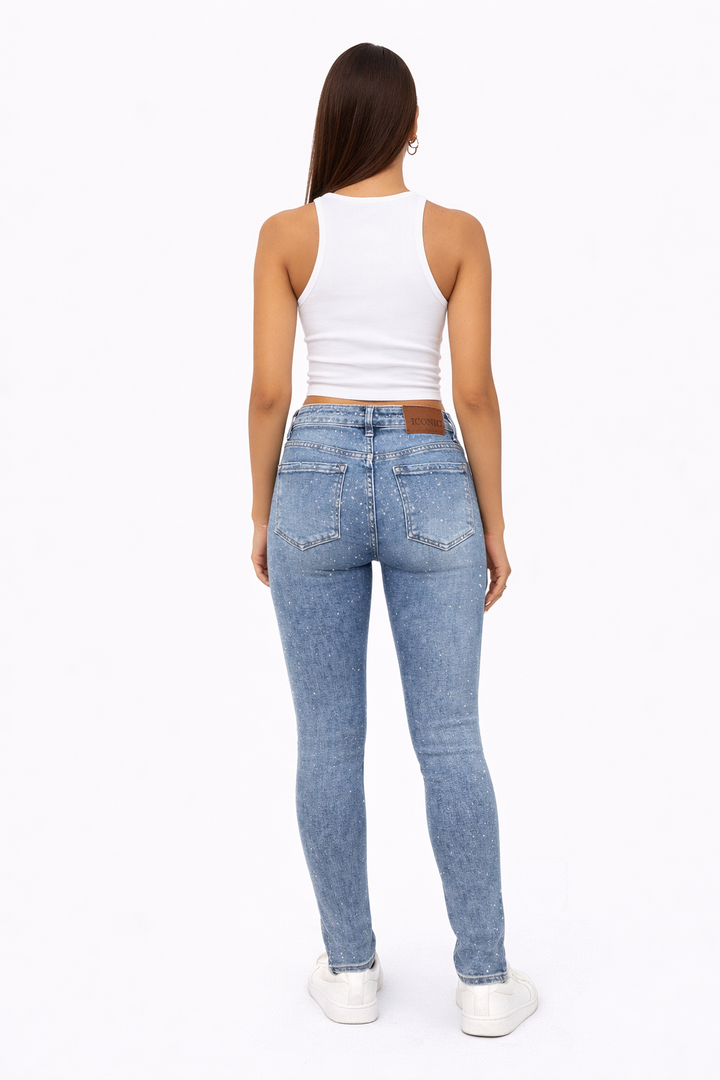 ICONIC Crystal Sparkle High-Waist Skinny Jeans MF-108