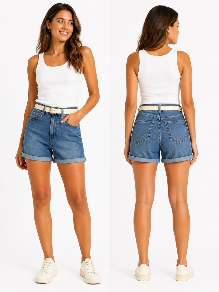 Denim Mom Fit Short met Ceintuur – Lichtblauw JS663
