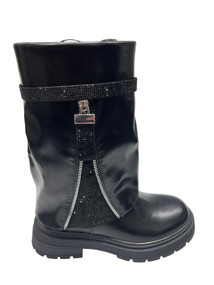 Midnight Buckle – Glitter Combat Boot MS-25025
