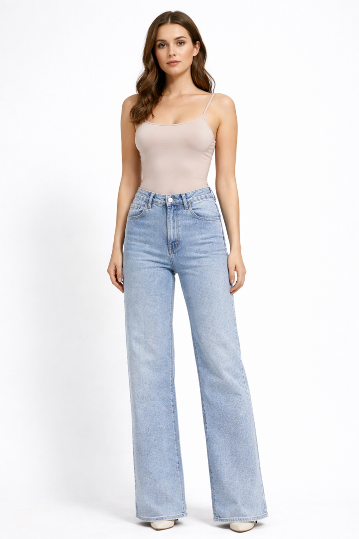 Crystal Texture Wide Leg Jeans – Light Wash Lajoly 0630-1