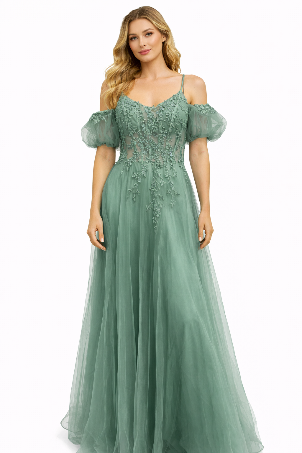 Elara Luxe Tulle Galajurk – Saliegroen 97579