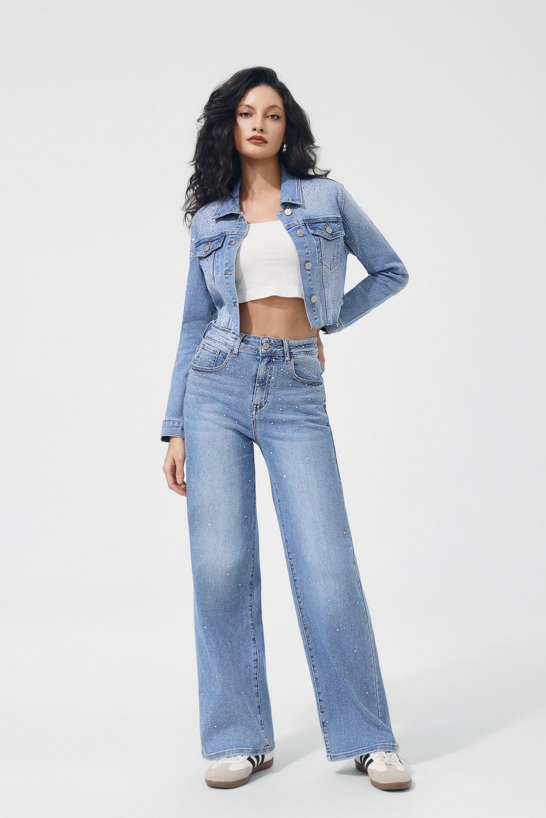 Luxe Wide Leg Jeans met Subtiele Glitterdetails HelloMiss HM8641