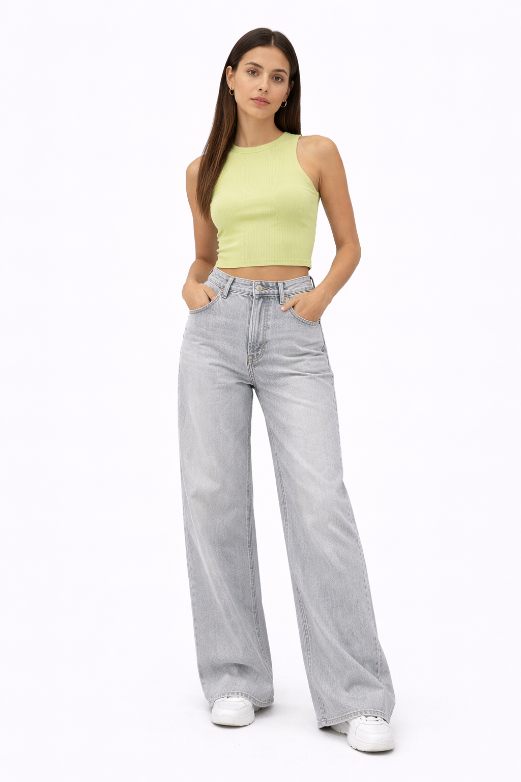 Monday Pink Crystal Wide Leg Jeans LW-1961