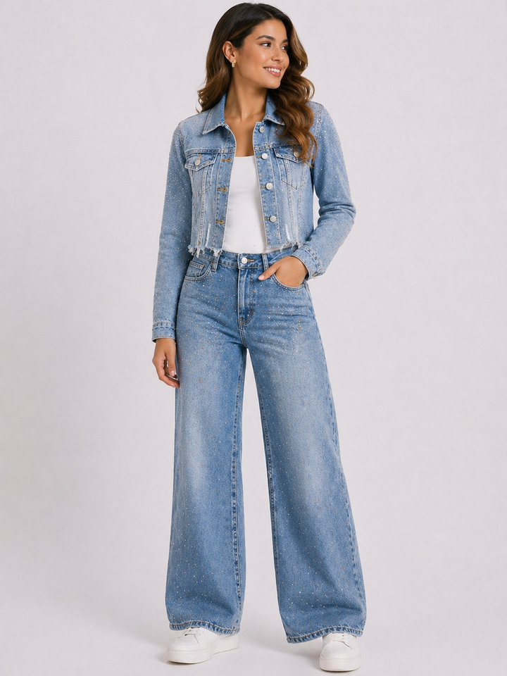 Sparkle Cropped Denim Jacket – Light Blue HelloMiss HM8640