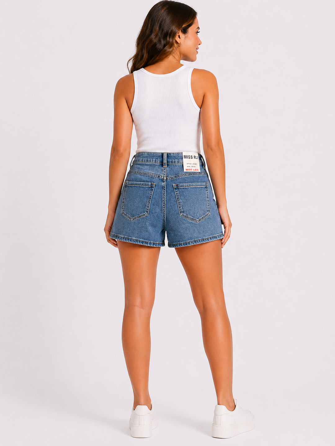 Wide Leg Denim Short met Strass Details – Medium Blauw JS681