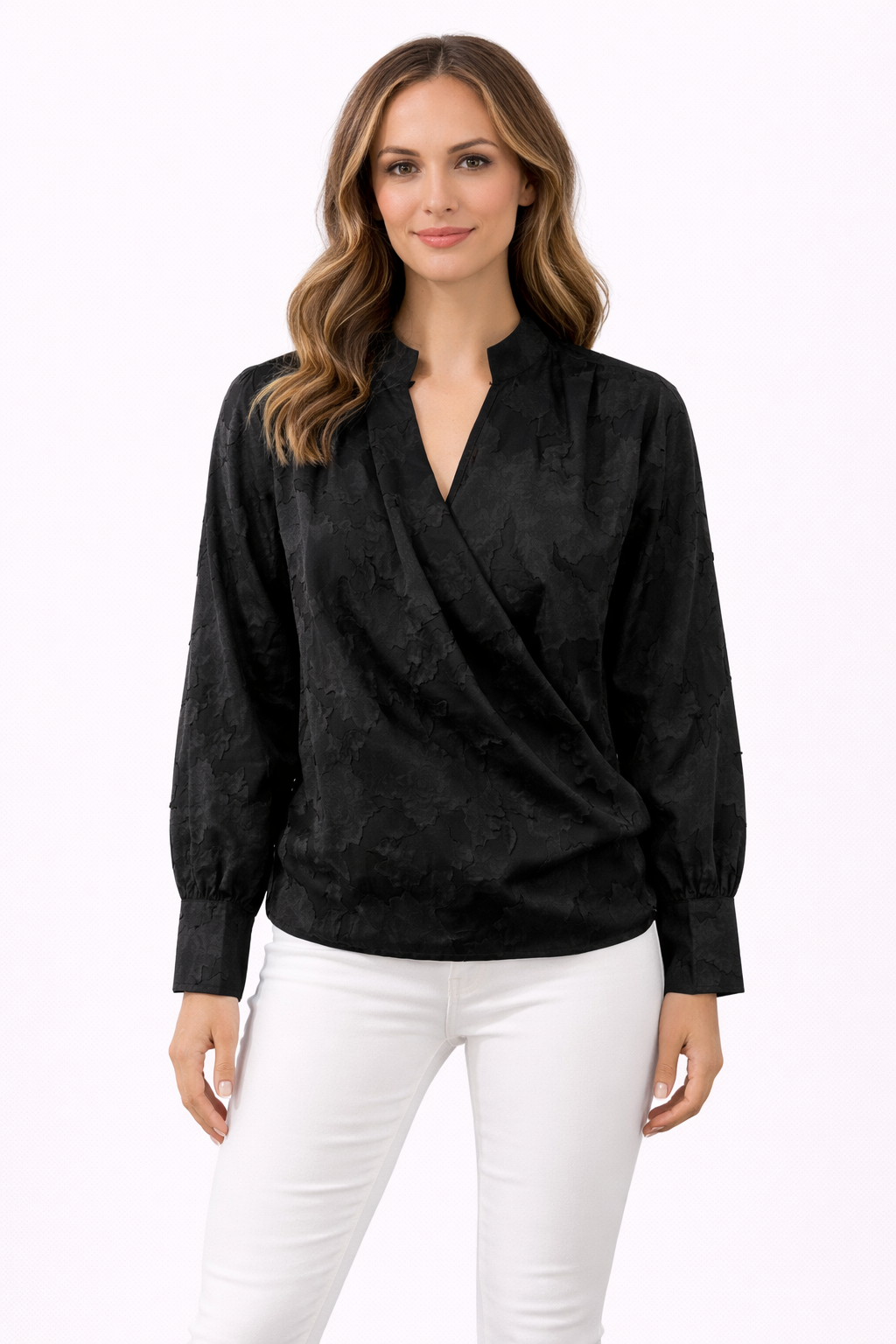 Elegante Jacquard Overslag Blouse 92288