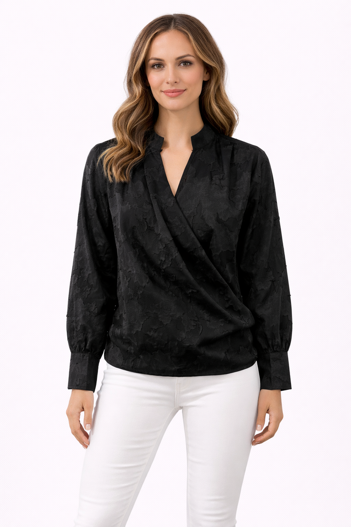 Elegante Jacquard Overslag Blouse 92288