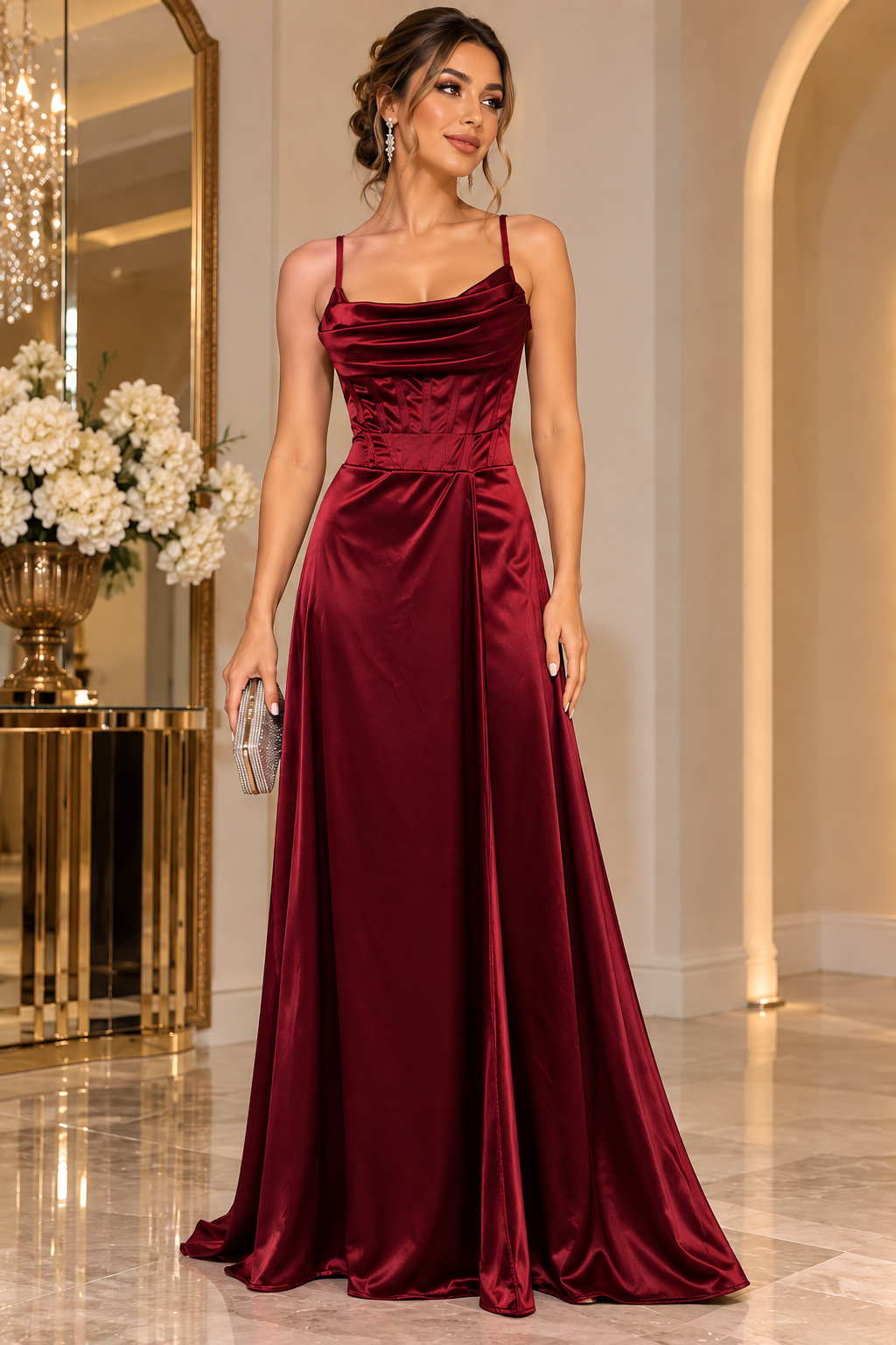 Elara Satin Corset Gown V6681