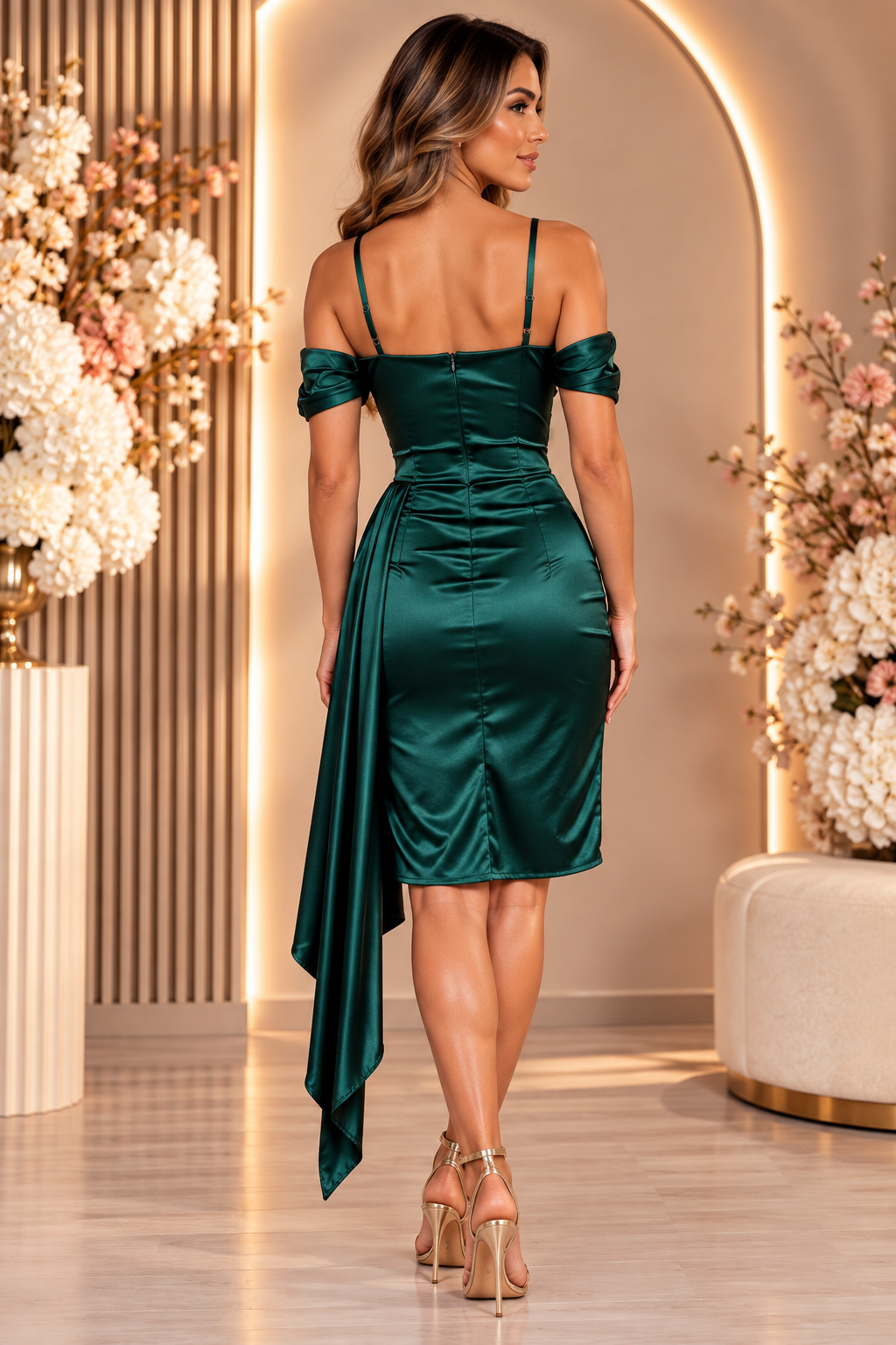 Amara Satin Draped Cocktail Dress V6627