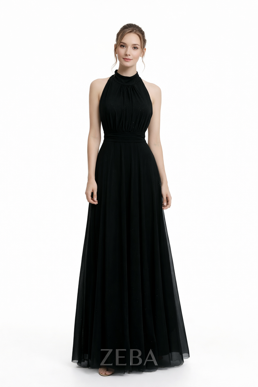 Midnight Grace Halter Glitter Maxi Gown – Elegant Open Back Evening Dress 20037