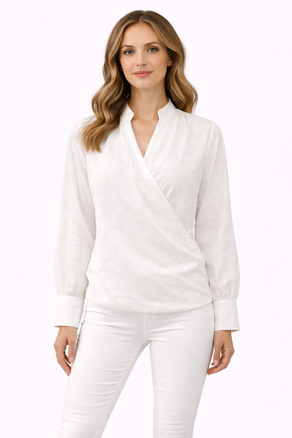 Elegante Jacquard Overslag Blouse 92288