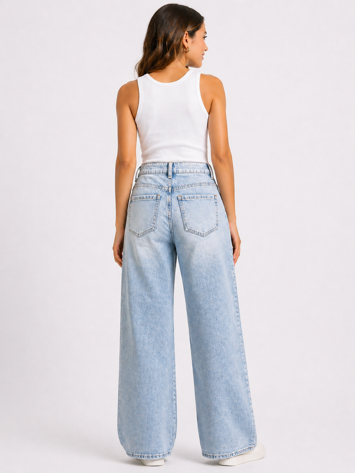 Wide Leg Jeans met Strass & Destroyed Details – Lichtblauw HelloMiss HM8667
