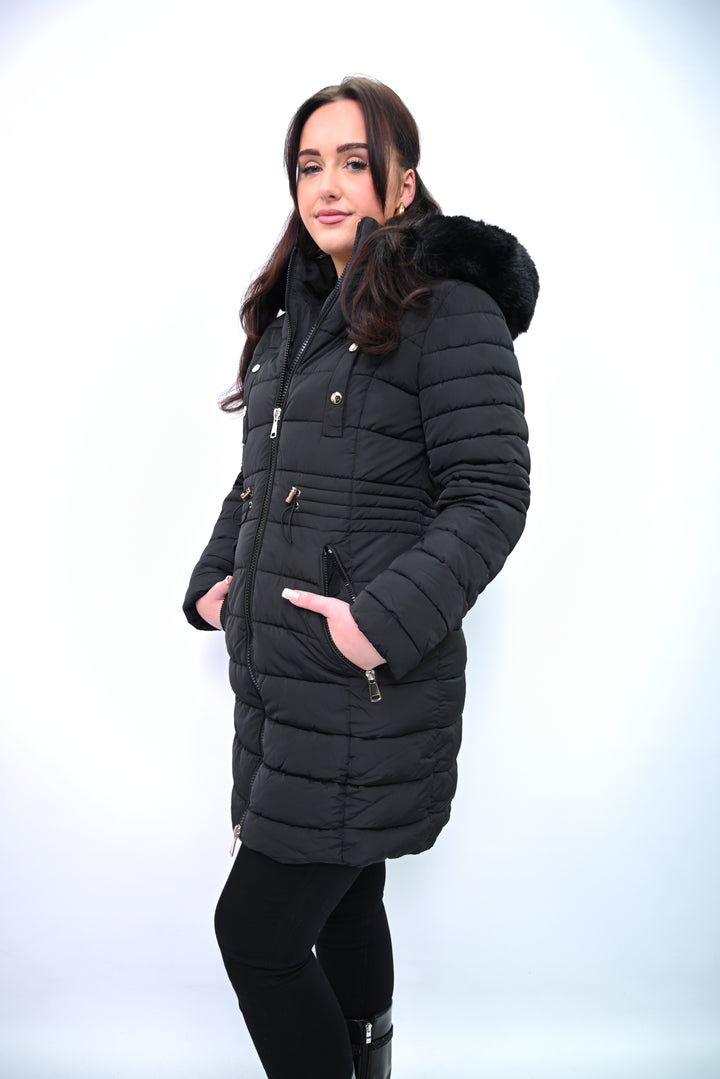 Minuit Nord – Gewatteerde Winterjas met Bontkraag F2009-1