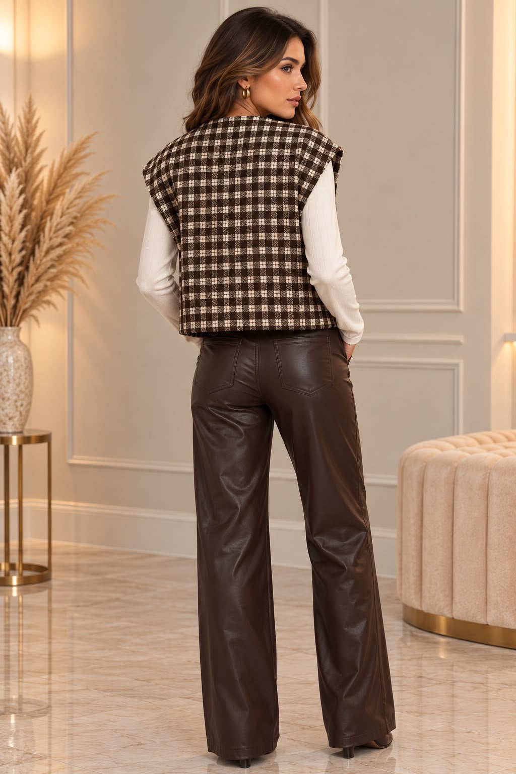 Geruite Tweed Gilet – Mouwloze Damesvest L62166