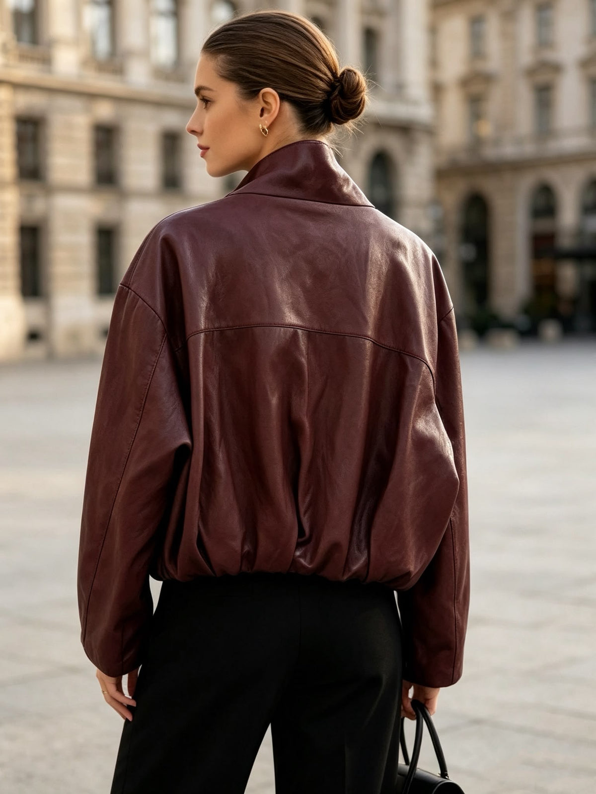 Leatherlook Bomberjack met Opstaande Kraag L62156
