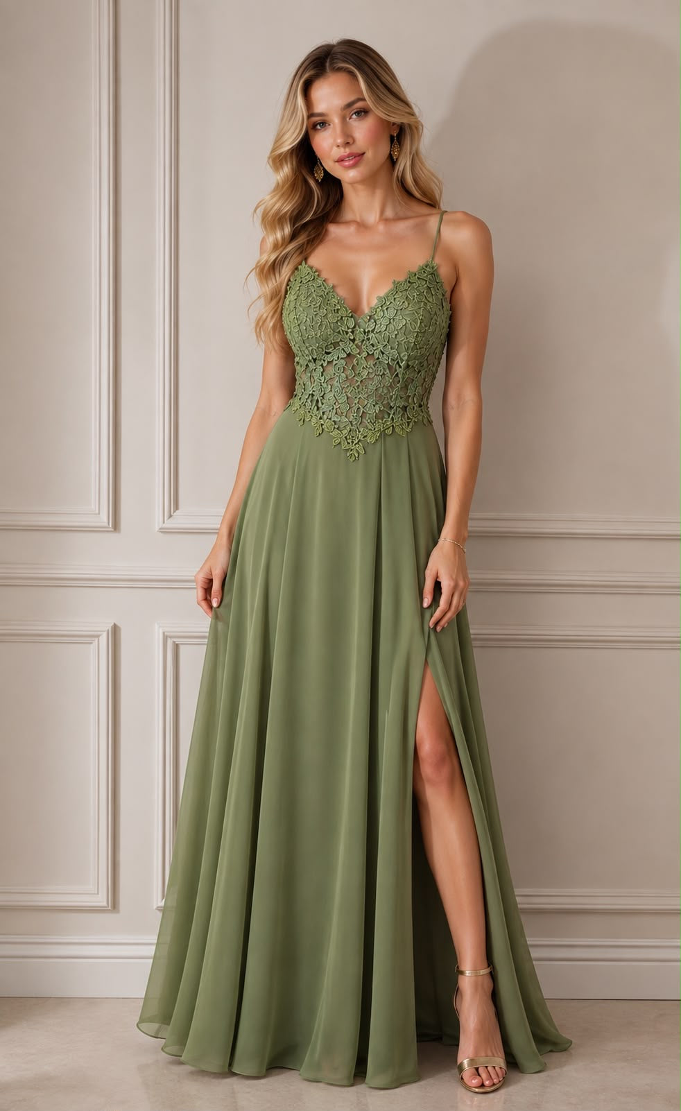 Elara Lace Galajurk – Olijfgroen M-5005
