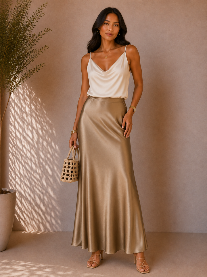 Satin Noir Maxi Rok 2304