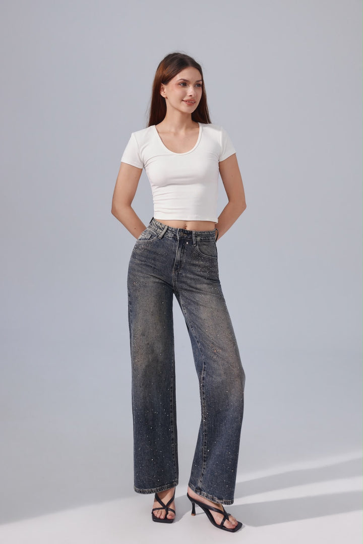 Celeste Rhinestone Wide Leg Jeans Sarah John ST1130