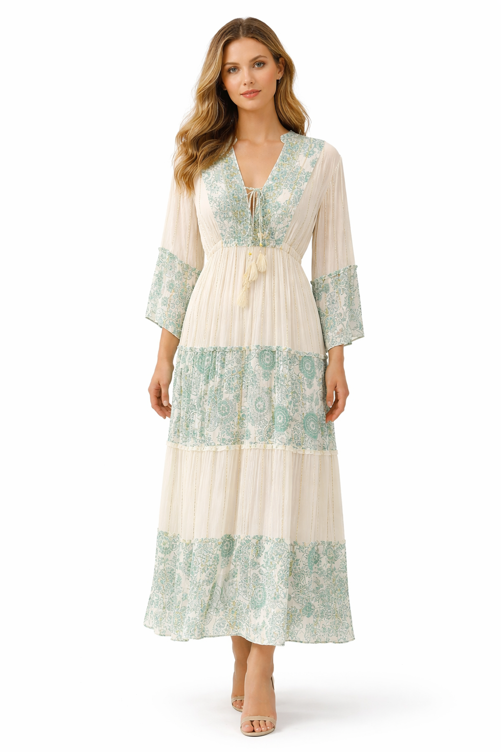 Bohemian Maxi Jurk met Borduursels & Paisley Print 2709