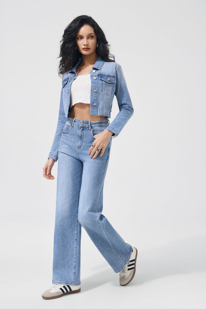Luxe Wide Leg Jeans met Subtiele Glitterdetails HelloMiss HM8641