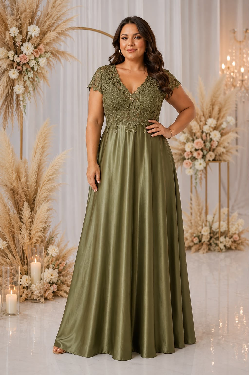 Celeste Lace Satin Gown – Curve Collection 9435