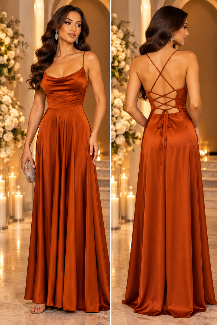 Serena Satin Lace-Up Gala Dress V6835