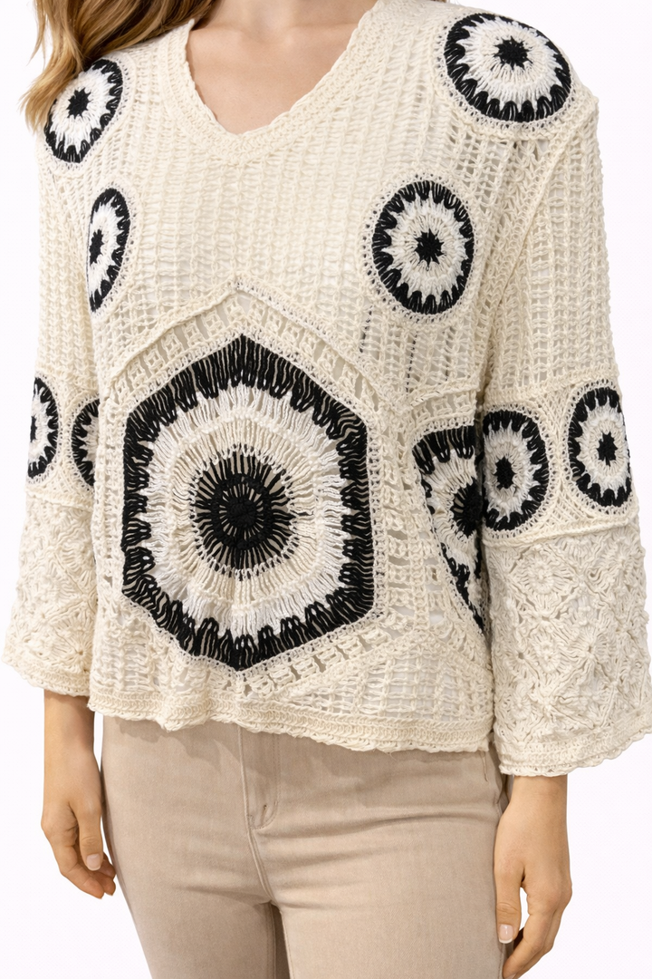 Bohemian Crochet Top – Zwart/Wit Ibiza Style M501