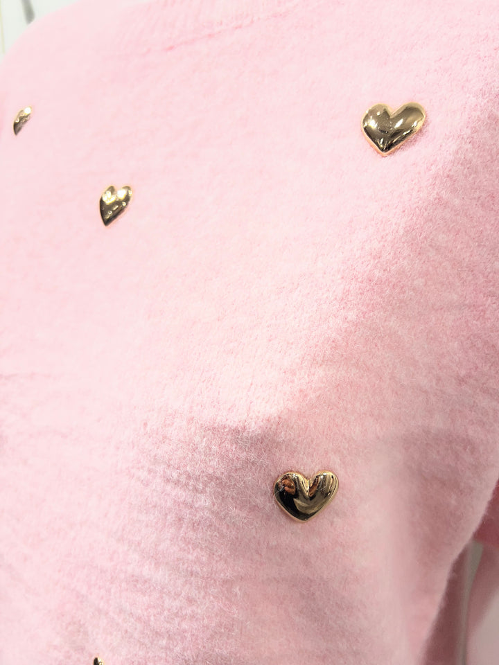 Lichtblauwe korte trui met gouden hartjes SH739