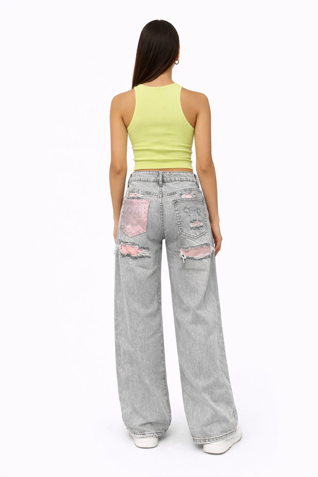 Monday Pink Crystal Wide Leg Jeans LW-1961