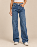 Rhinestone Distressed Straight Leg Jeans – Blue W118-5