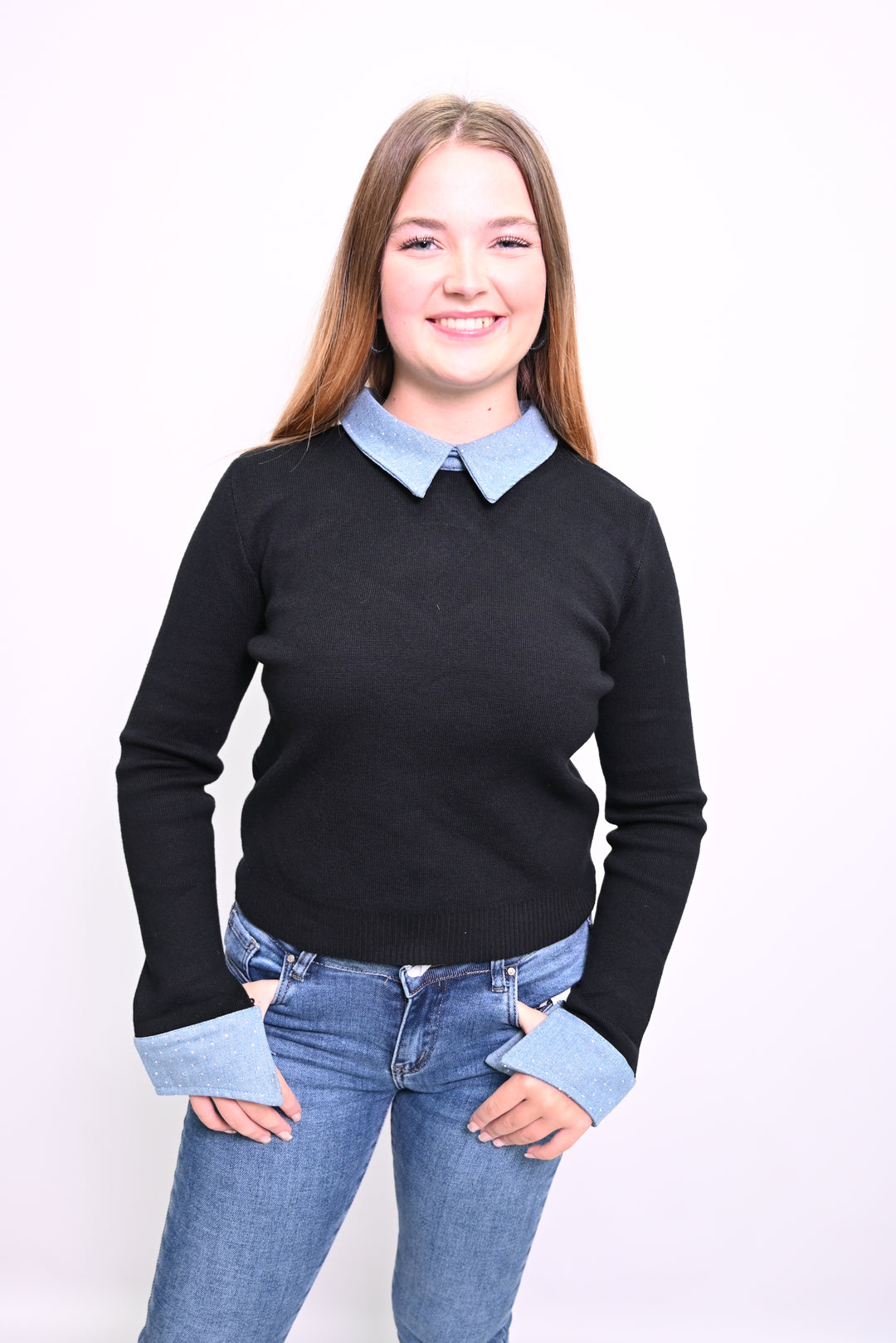 Denim Accent Sweater A2537
