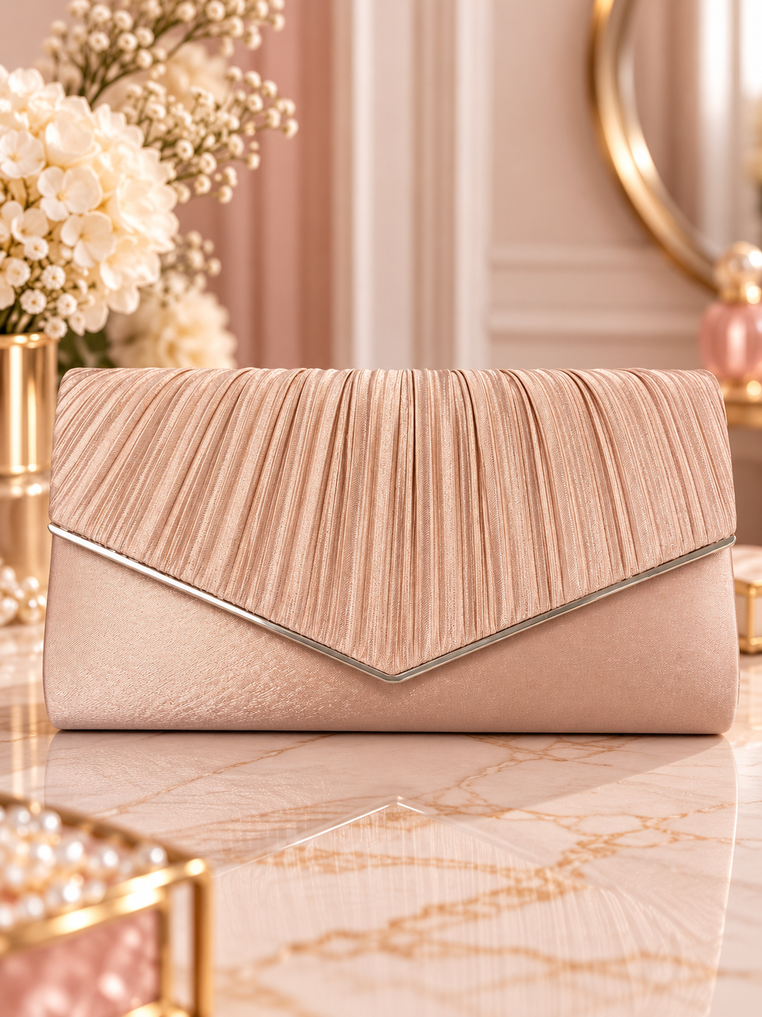 Élise Pleated Envelope Clutch – Champagne Nude XX3498