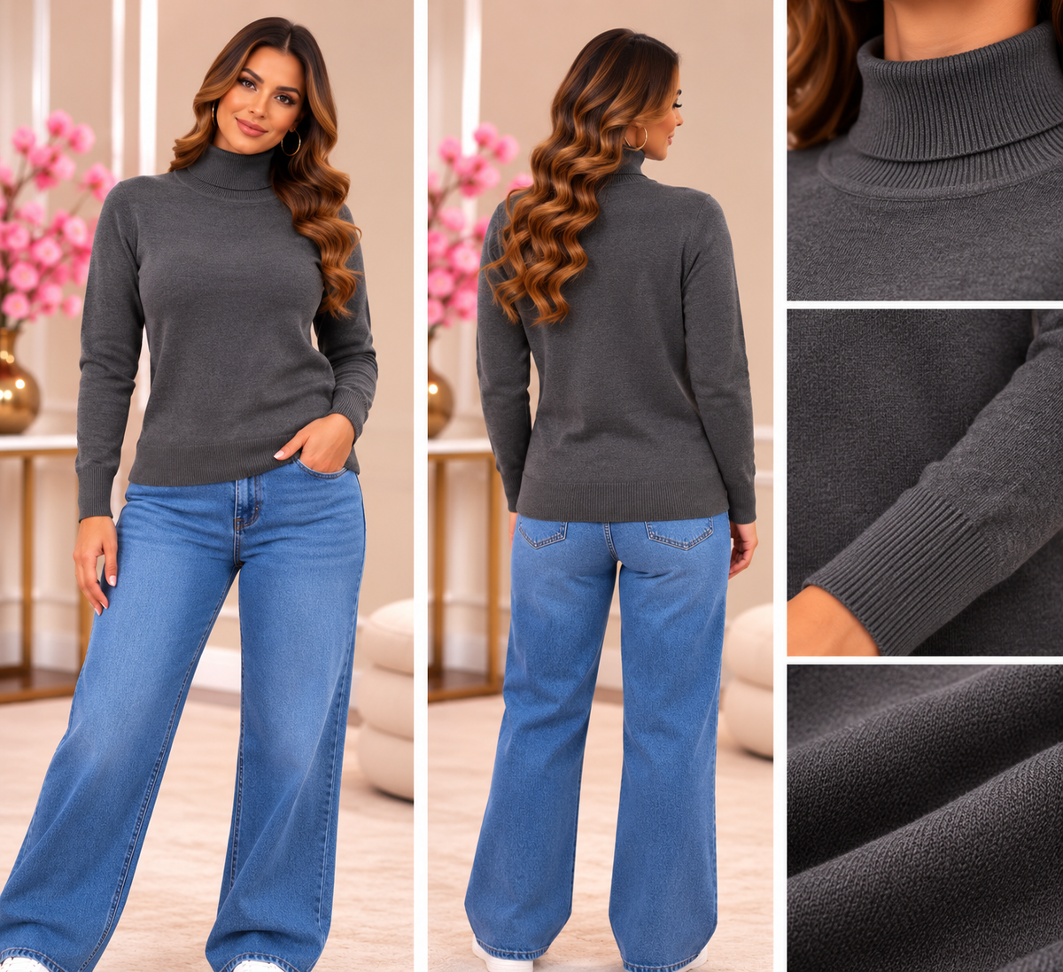 Soft Touch Ribbed Turtleneck Sweater W2005