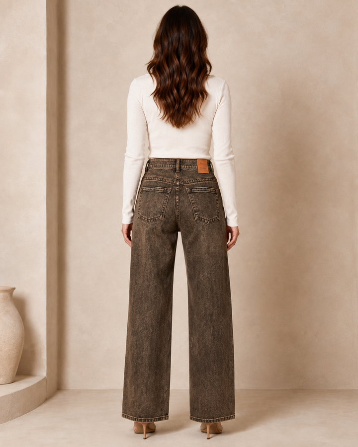 Elin Vintage Brown Wide Leg Jeans Jewelly JW9639