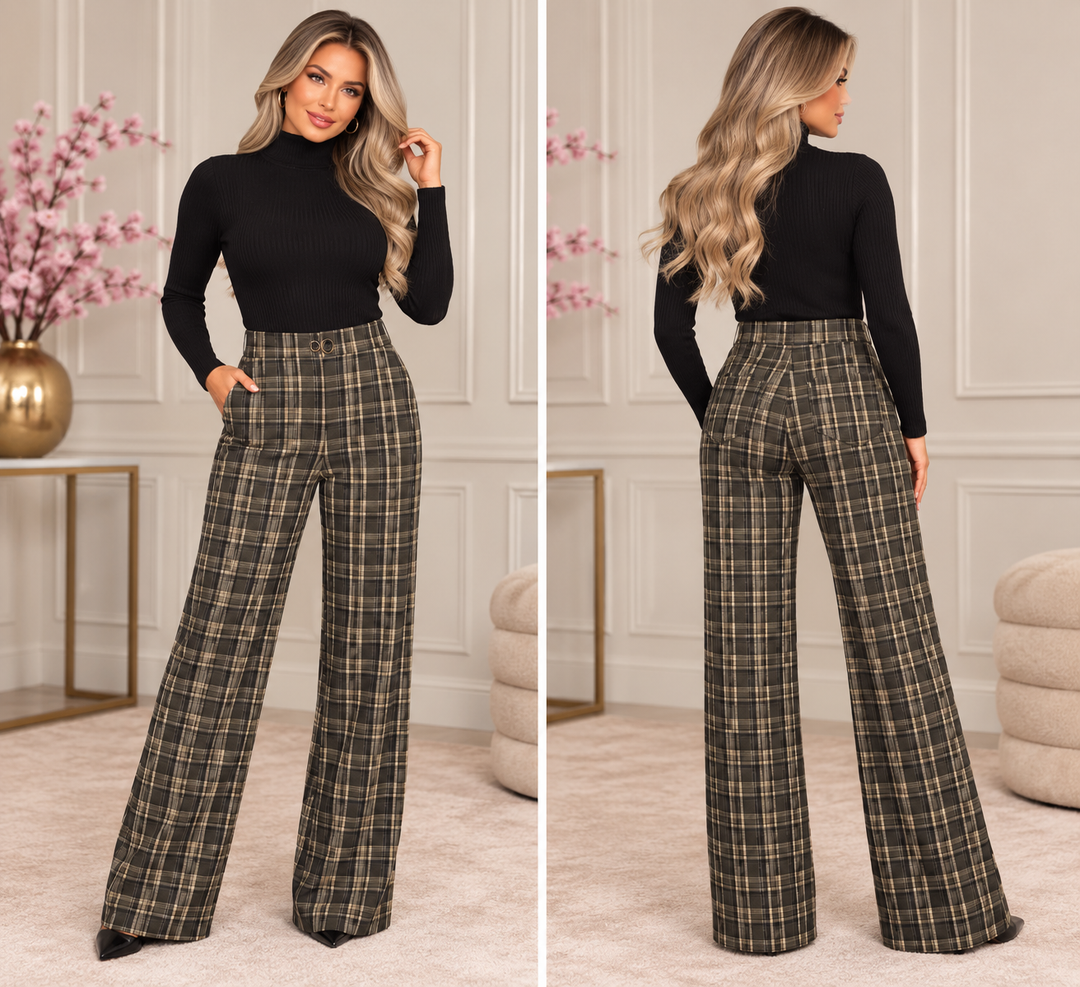 Chic Tartan Wide-Leg Legging KZ-3062