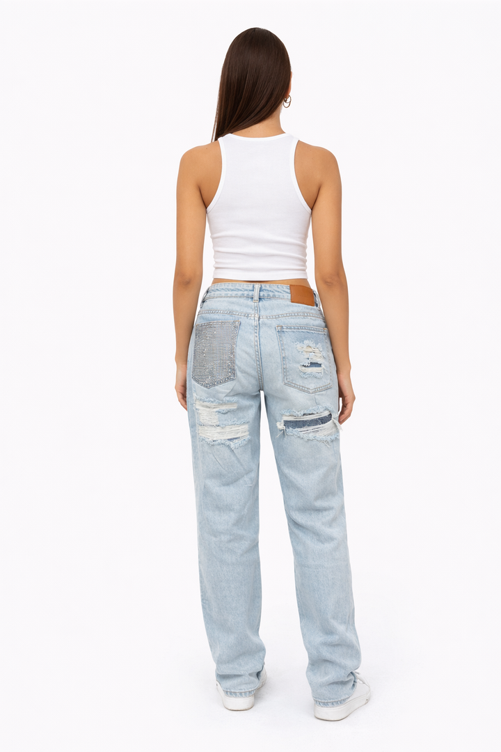 Diamond Pocket Distressed Jeans Monday T63-3