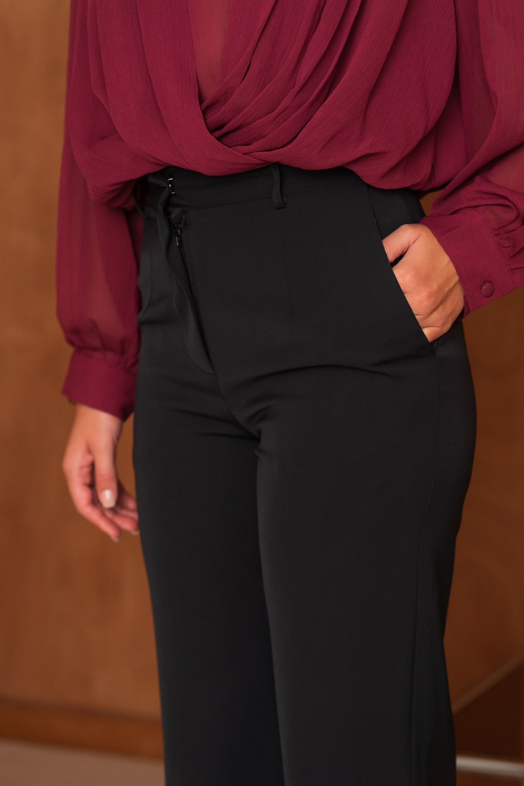 Elegant Tailored Wide Leg Trousers – Chocolate Brown 3155