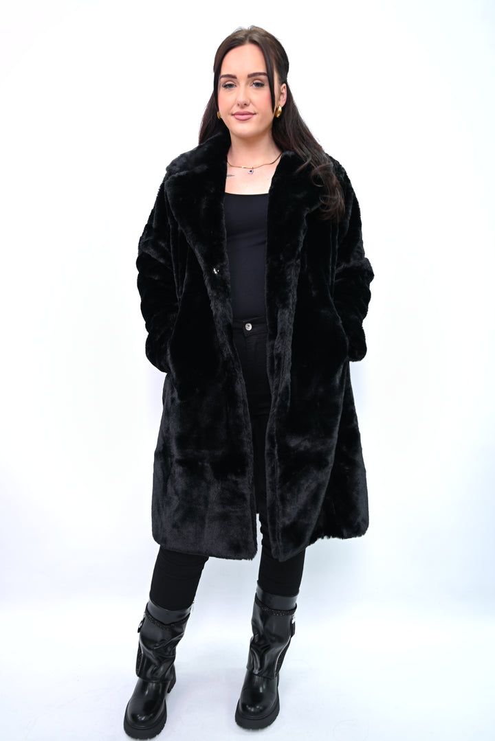 Noir Éclipse – Lange Faux Fur Jas A2501