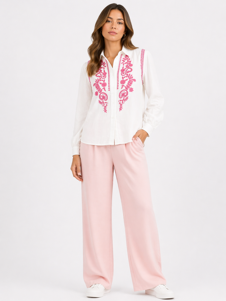 Blue Blossom Embroidery Blouse 7765-17