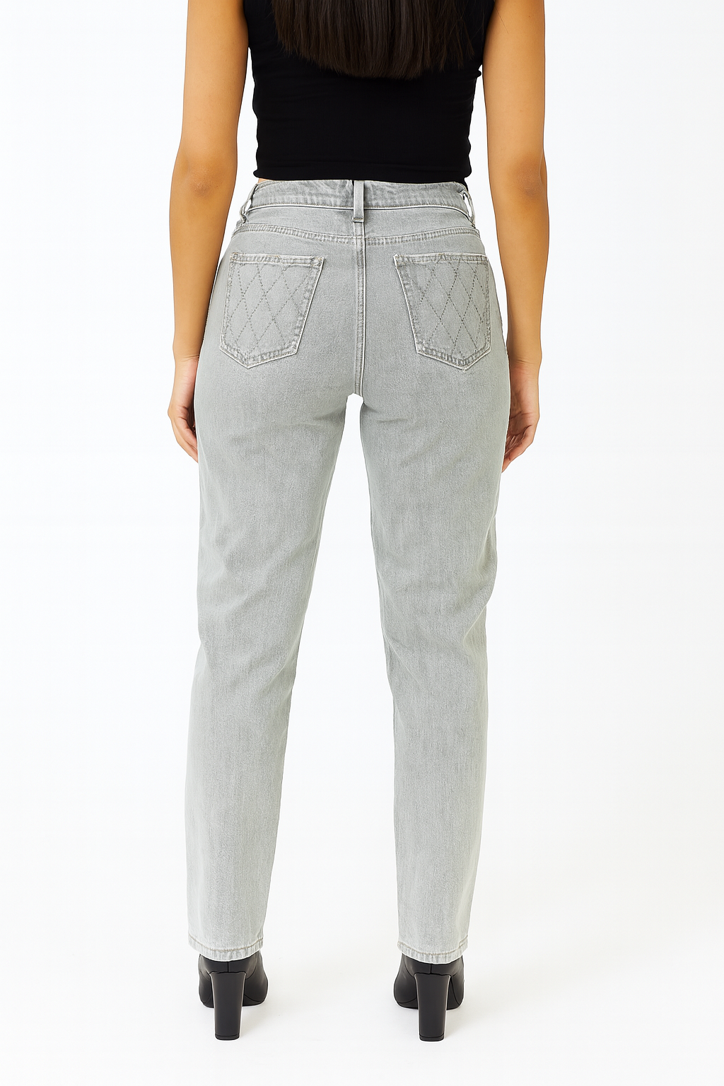 Quilted Diamond Jeans – Lichtgrijs Laulia-T241-14
