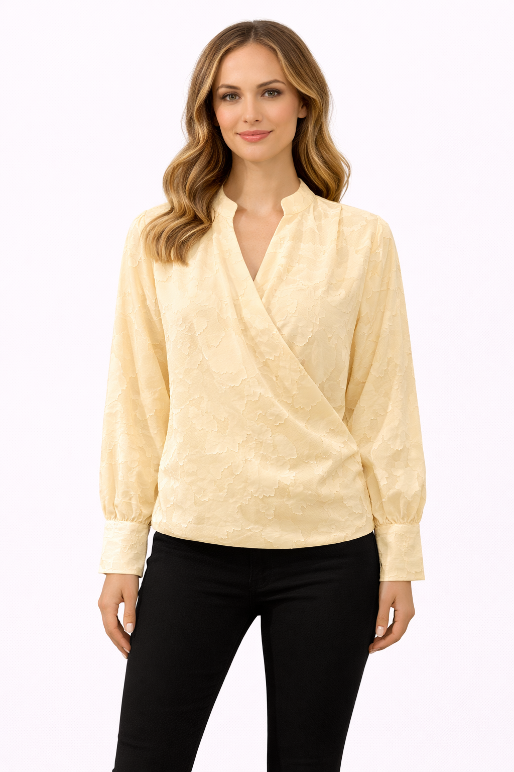 Elegante Jacquard Overslag Blouse 92288