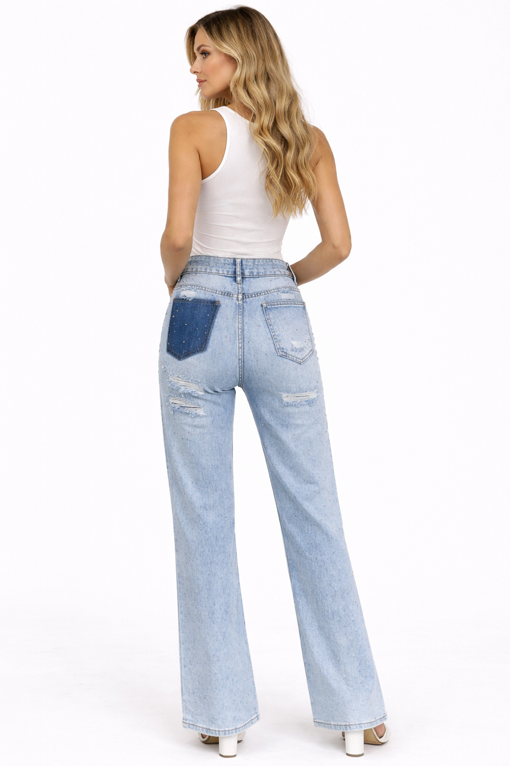Sparkle Wide Leg Denim – Light Blue HelloMiss HM1503