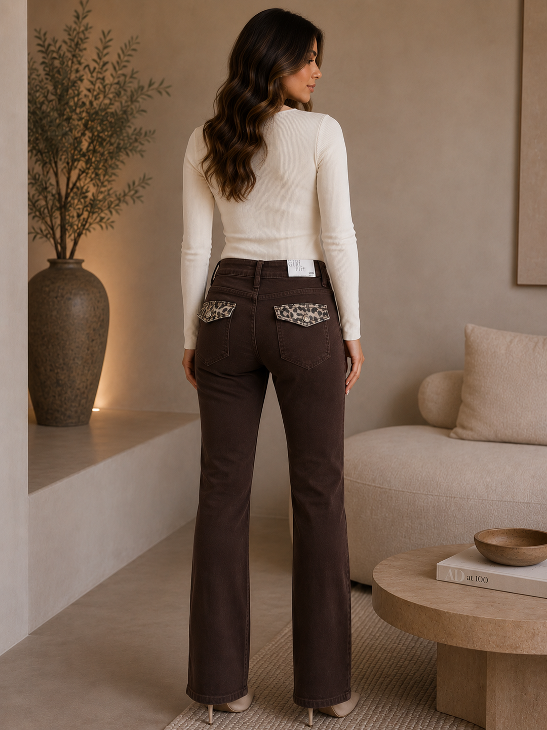 Chocolate Straight-Leg Statement Jeans 1990-5