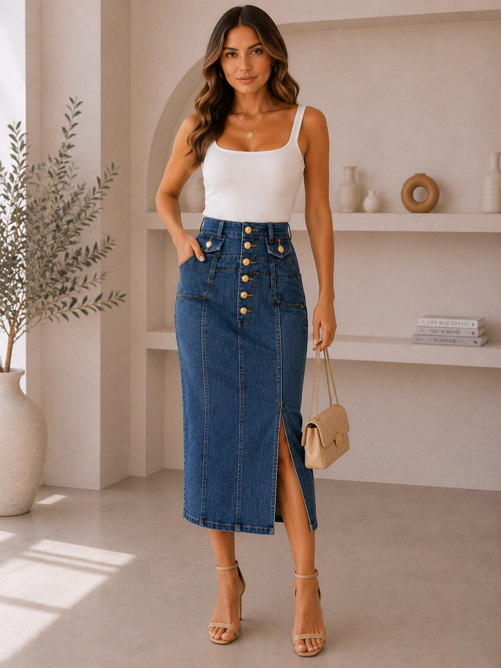 Victoria Luxe Denim Midi Skirt
D2703