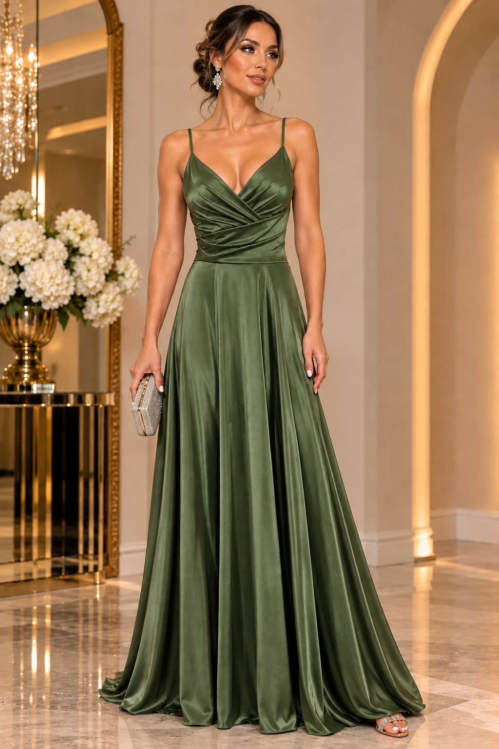 Serena Satin Wrap Gown V6871