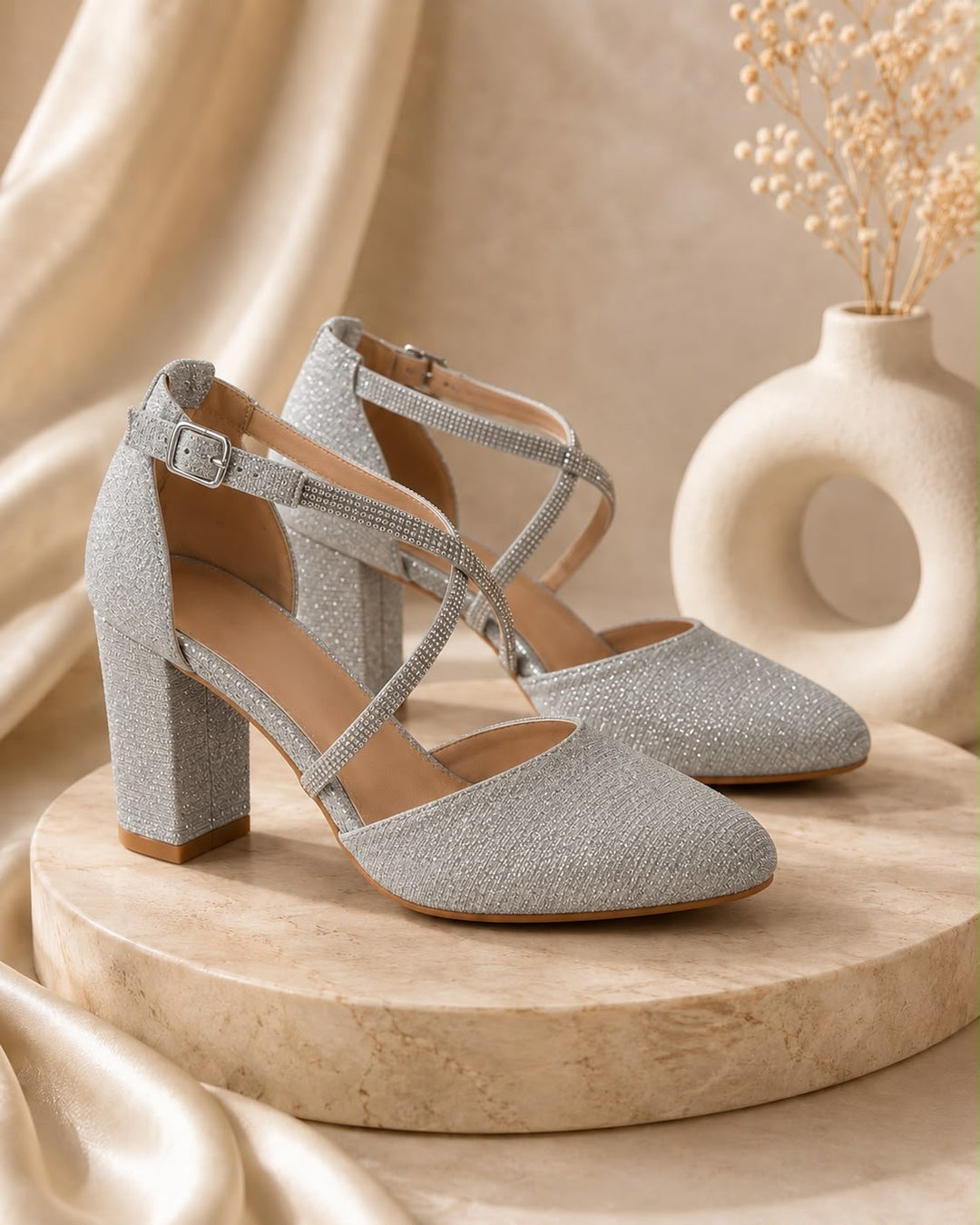 Luxe Zwarte Glitter Pumps met Strassband  
J-216