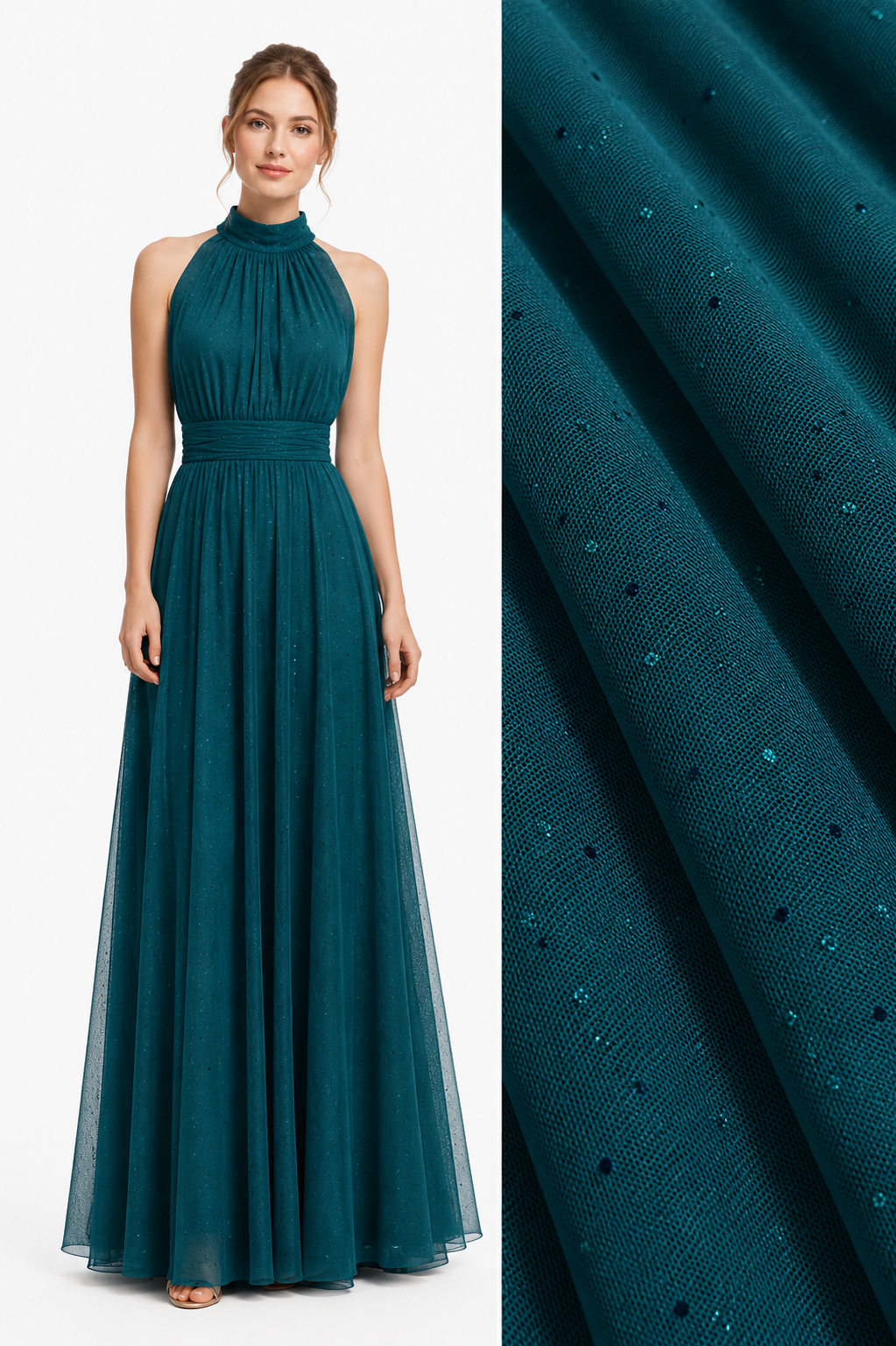 Midnight Grace Halter Glitter Maxi Gown – Elegant Open Back Evening Dress 20037