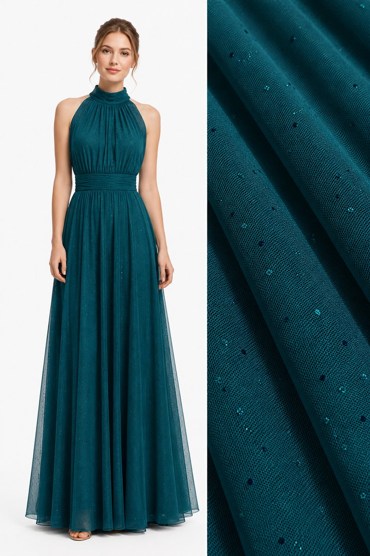 Midnight Grace Halter Glitter Maxi Gown – Elegant Open Back Evening Dress 20037