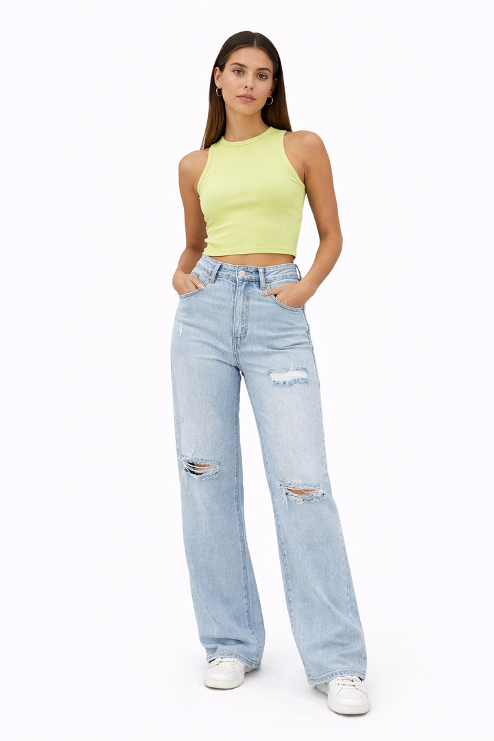 Laulia Ripped Wide Leg Extra Long Jeans Y3370-3