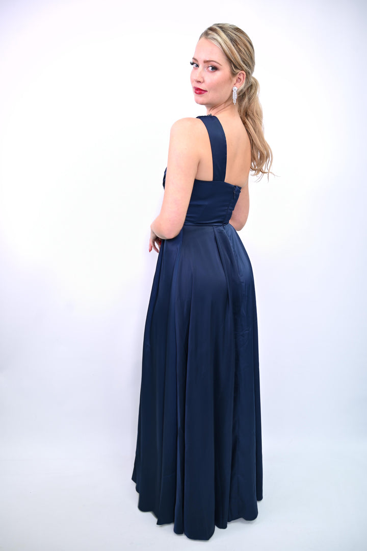 One-Shoulder Marineblauwe Jurk Asymmetric Glow HM2507